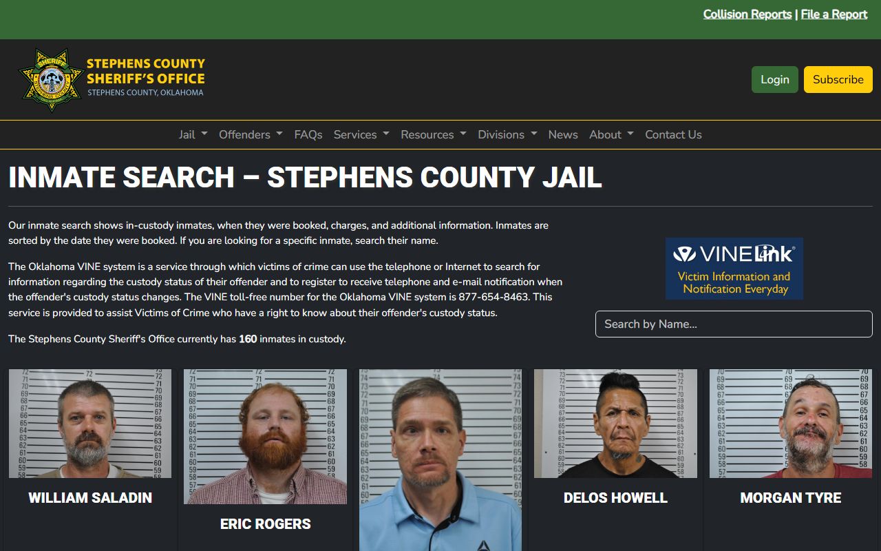 Stephens County inmate search roster for current jail population
