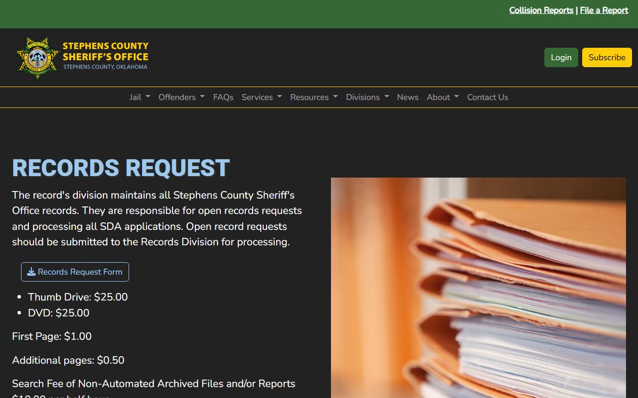 Stephens County jail mugshot records request form